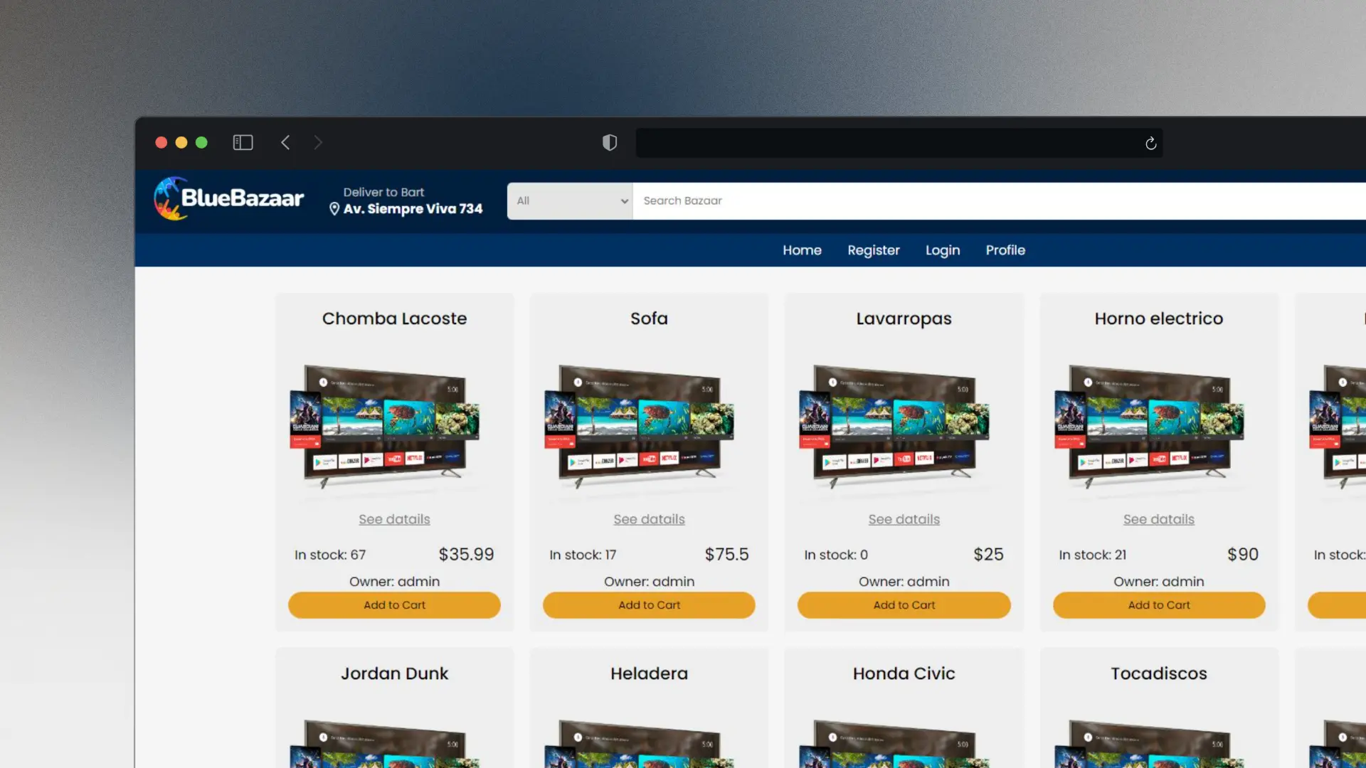 Screenshot of the project BlueBazaar - Ecommerce Platform