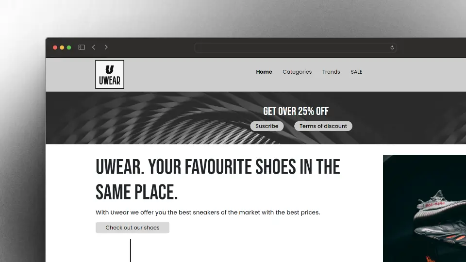 Screenshot of the project Uwear - Your favourite shoes in the same place.